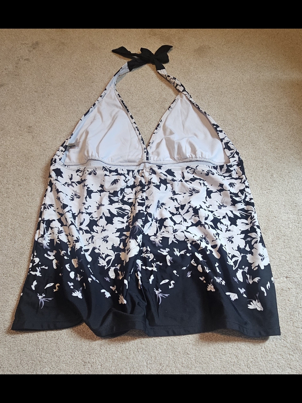 Black & White Floral Halter Tankini Top - Picture 2 of 2